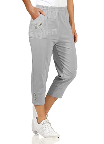 URBAN STITCH Caprihose für Damen, Dreiviertelhose, weich, 3/4, kurze Hose, Stretch, Schlupfhose, elastischer Bund, Übergröße, Sommershorts, grau, 40 von URBAN STITCH