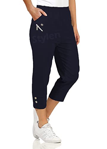 URBAN STITCH Caprihose für Damen, Dreiviertelhose, weich, 3/4, kurze Hose, Stretch, Schlupfhose, elastischer Bund, Übergröße, Sommershorts, marineblau, 40 von URBAN STITCH