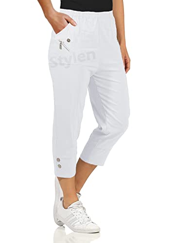 URBAN STITCH Caprihose für Damen, Dreiviertelhose, weich, 3/4, kurze Hose, Stretch, Schlupfhose, elastischer Bund, Übergröße, Sommershorts, weiß, 36 von URBAN STITCH