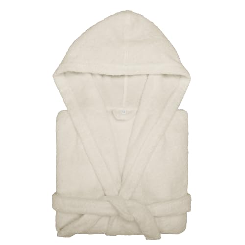 URBANARA Torroal Bademantel S/M I 70% TENCEL™ Lyocell & 30% Baumwolle Made in Portugal OekoTex I Unisex Damen & Herren I Luxuriös Flauschig Frottee mit Kapuze Spa Sauna I Creme von URBANARA