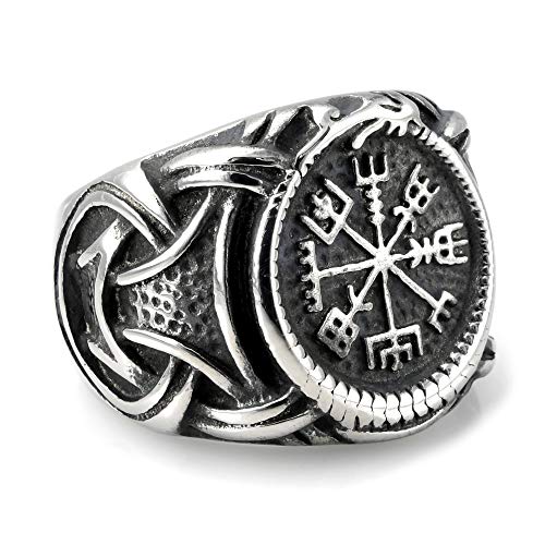 Edelstahl Wikinger Ring mit Vegvisir und keltischen Knoten 63 von URBANTIMBER