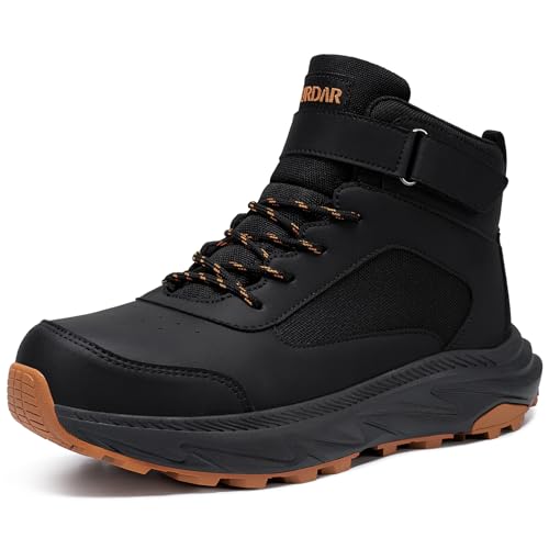 URDAR Arbeitsschuhe Herren Durchstichsicher Sicherheitsschuhe Leicht Sportlich Bequem Hoch Stahlkappenschuhe Atmungsaktiv (schwarz orange, 46EU) von URDAR