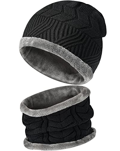 Geschenke für Männer Wintermütze Herren Beanie - Vater Papa Männer Geschenke Weihnachten Mütze Herren Winter Strickmütze Herren, Schwarz Mütze Schal Set Herren Nikolaus Geschenke für Frauen Männer von URECOVER