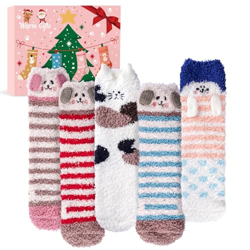 Kuschelsocken Damen Geschenke für Frauen Weihnachten - Thermosocken Wintersocken Flauschige Dicke Warme Katzen Socken Damen Adventskalender 2023 Frauen Wärmesocken, Nikolaus Geschenke Mama Sie Mädchen von URECOVER