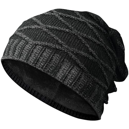 URECOVER Wintermütze Herren Mütze Winter - Papa Männer Geschenke Weihnachten Beanie Mützen Strickmütze Herren, Adventskalender Nikolaus Geschenke für Frauen Männer, Schwarz/Einheitsgröße von URECOVER