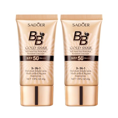 2pcs Gold Snail BB Cream, Make Up BB Creme SPF 50+ Sunscreen Concealer BB Cream Feuchtigkeitsspendendes Aufhellende Getönte Tagescreme Tinted Hydrator SUN Sonnencreme fürs Gesicht LSF 50 von URFEDA