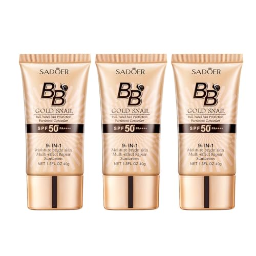 3pcs Gold Snail BB Cream, Make Up BB Creme SPF 50+ Sunscreen Concealer BB Cream Feuchtigkeitsspendendes Aufhellende Getönte Tagescreme Tinted Hydrator SUN Sonnencreme fürs Gesicht LSF 50 von URFEDA