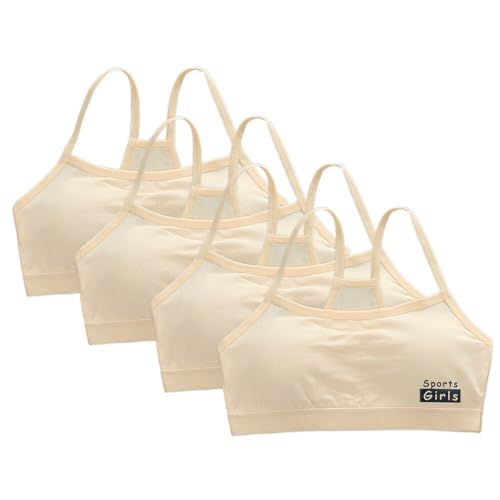 4 Stücke Mädchen Gepolsterte Training BHS Unterwäsche mit nicht verstellbaren Trägern, Mädchen Sport BH Bustier Baumwolle, Nahtloser Teenager-BHs Mädchen, Teenage Atmungsaktive Bustier Hautfarbe von URFEDA