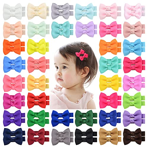 40 Stück Mädchen Haarschleifen Haarspangen Baby Haarschleifen Clips Mädchen Fliege Haarspangen abgedeckte Clips mehrfarbige Baby Haarschleifen Haar Accessoires für Babys von URFEDA