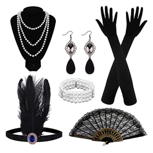 6-teiliges Damen-Kostümzubehör-Set für den 1920er-Jahre-Gatsby. Damen-Charleston-Zubehör-Set für das 1920er-Jahre-Gatsby-Kostümzubehör-Set für Maskerade Halloween Weihnachten Karneval von URFEDA