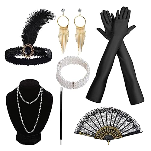 7-teiliges Damen-Kostümzubehör-Set für den 1920er-Jahre-Gatsby. Damen-Charleston-Zubehör-Set für das 1920er-Jahre-Gatsby-Kostümzubehör-Set für Maskerade Halloween Weihnachten Karneval von URFEDA