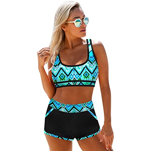 Bikini Set Damen Zweiteilige High Waist Bikini Bikinihose Schwimmbikini Sport Zweiteiliger Badeanzug Gepolstertes Swimsuit Bademode Strandkleidung Bustier Schwimmbad Pool Bikinis for Women, 2XL von URFEDA