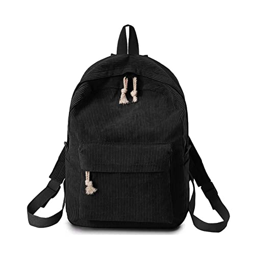 Freizeitrucksack Mädchen Tagesrucksack, Streifen Cord Schulrucksack Mädchen Teenager, Unisex Rucksack, Damen Schultasche, Schulrucksack, Casual Daypack für Universität Reisen Freizeit Arbeit, Schwarz von URFEDA