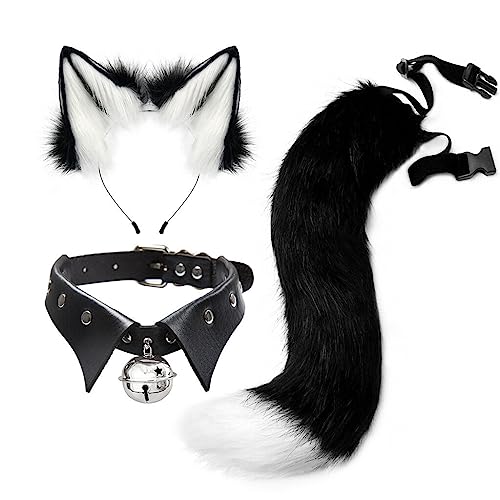 Fuchs Cosplay Kostüm Set Schwanz und Ohren Set Faux Furry Fox Wolf Tail Kit mit Langer Fuchsschwanz und Ohren und Glockenkragen für Karneval Party Dekoration Kostüm Dressing Parteien von URFEDA