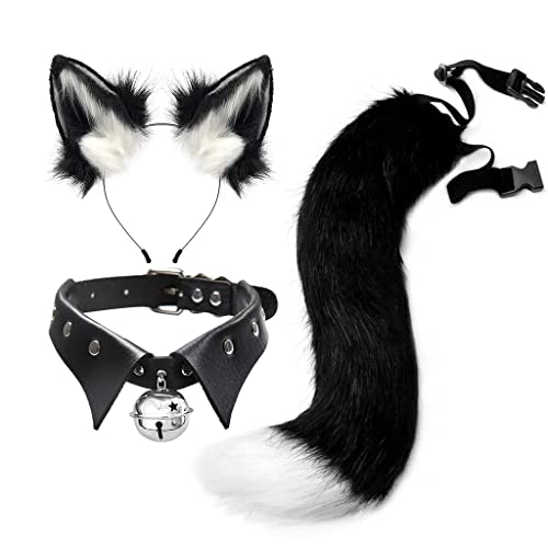 Fuchs Cosplay Kostüm Set Schwanz und Ohren Set Faux Furry Fox Wolf Tail Kit mit Langer Fuchsschwanz und Ohren und Glockenkragen für Karneval Party Dekoration Kostüm Dressing Parteien von URFEDA