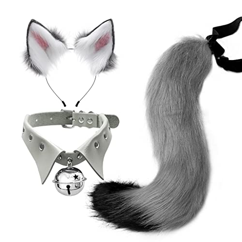 Fuchs Cosplay Kostüm Set Schwanz und Ohren Set Faux Furry Fox Wolf Tail Kit mit Langer Fuchsschwanz und Ohren und Glockenkragen für Karneval Party Dekoration Kostüm Dressing Parteien von URFEDA