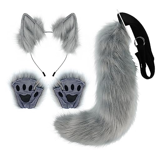 Fuchs Cosplay Kostüm Set Schwanz und Ohren Set Faux Furry Fox Wolf Tail Kit mit Langer Fuchsschwanz und Ohren und Handschuhe für Karneval Party Dekoration Kostüm Dressing Parteien von URFEDA