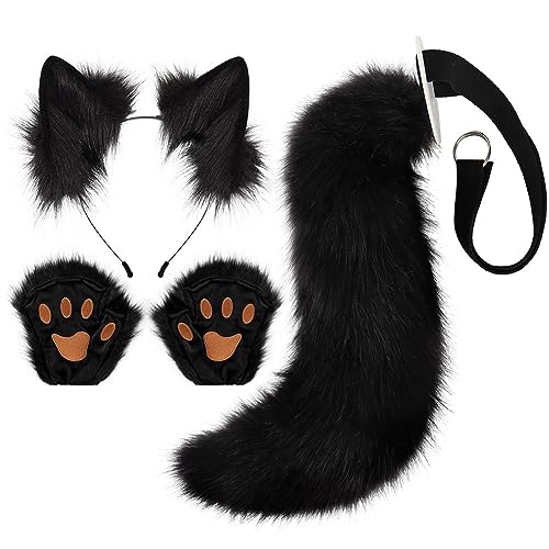 Fuchs Cosplay Kostüm Set Schwanz und Ohren Set Faux Furry Fox Wolf Tail Kit mit Langer Fuchsschwanz und Ohren und Handschuhe für Karneval Party Dekoration Kostüm Dressing Parteien von URFEDA