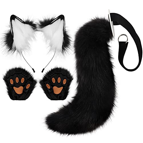 Fuchs Cosplay Kostüm Set Schwanz und Ohren Set Faux Furry Fox Wolf Tail Kit mit Langer Fuchsschwanz und Ohren und Handschuhe für Karneval Party Dekoration Kostüm Dressing Parteien von URFEDA