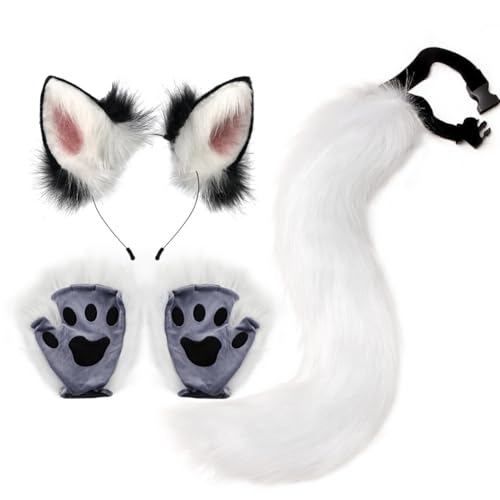 Fuchs Cosplay Kostüm Set Schwanz und Ohren Set Faux Furry Fox Wolf Tail Kit mit Langer Fuchsschwanz und Ohren und Pfoten Handschuhe für Karneval Party Dekoration Kostüm Dressing Parteien von URFEDA