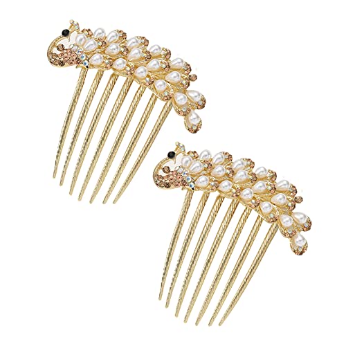 Glänzend Braut Haarkamm Kristall Peacock Haarschmuck Bling Strass Haarzubehör Elegante Damen Haarstyling Zubehör Mode Pfau Haarnadel Französisches Vintage Haarnadeln für Frauen Mädchen 2 Stück von URFEDA