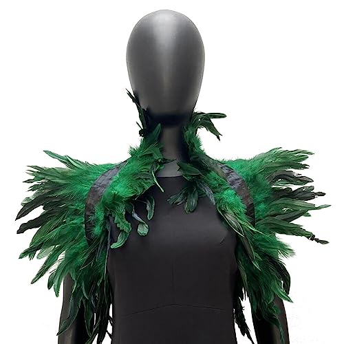 Gothic Schwarz Feder Cape Stola Shrug, Damen Natural Feather Schal Damen Halloween Cosplay Feder Epaulet Shrug Schultergurt Umhänge, Federkragen Kostüm Damen Gothic Feder Cape Verkleidung von URFEDA