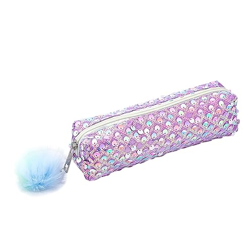 Mäppchen Glitzer Pailletten Federmäppchen Mädchen Teenager Stiftemappe Klein Tragbare Schreibwaren-Tasche Stiftetasche Pencil Case mit Plüsch Ball Damen Kosmetiktasche für Frauen Bleistifttasche von URFEDA