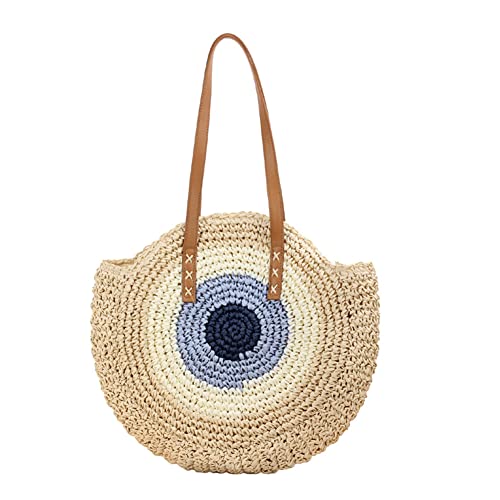 Strohtasche Rund, Strohtasche UmhäNgetasche Sommer Stroh Strandtasche Stroh Umhängetasche Handgewebte Strand Stroh Handtasche Schultertasche Straw Shoulder Bag für Frauen Reisen und Urlaub Beige von URFEDA