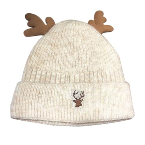 URFEDA Geweih Rentier Strickmütze Damen Herren Winter Warme Mütze Weihnachtsmütze Geweih Wollmütze Wintermütze Winter Häkeln Beanie Mütze für Männer Frauen Party Geschenk von URFEDA