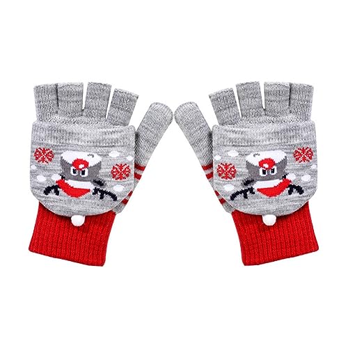 URFEDA Kinder Halbfinger Handschuhe Winter Warme Winterhandschuhe für Mädchen und Jungen Weihnachten Cartoon Fingerlose Fingerhandschuhe mit Flip Top Jungen Mädchen Winter Handschuhe, 5-13 Jahre von URFEDA