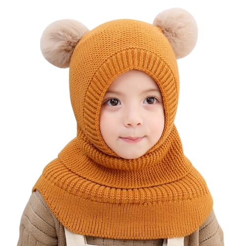 URFEDA Schlupfmütze Kinder Winter Warme,Baby Beanie Stricken Wintermütze Jungen Mädchen Schalmütze Niedlich Strickmütze Kindermütze mit Bommel Fleecefutter Mütze Schal Set für 3-6 Jahre alt Baby von URFEDA
