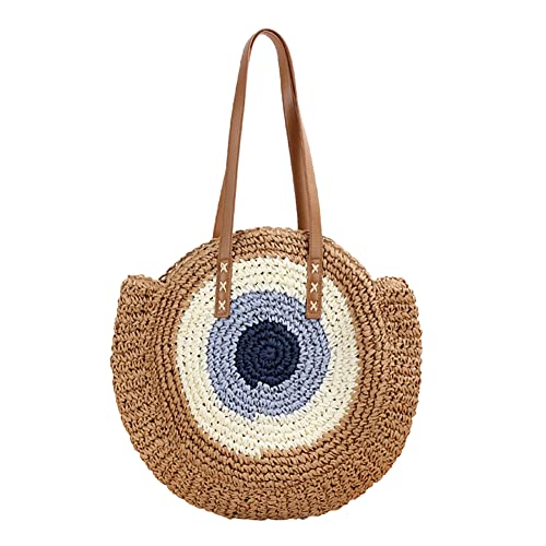 URFEDA Strohtasche Damen Sommer Strandtasche Handtasche Runde Vintage Strohhandtasche Handgefertigte Boho Umhängetasche Tragetasche Geflochten Tasche Frauen Einkaufstasche für Reisen Urlaub Freizeit von URFEDA