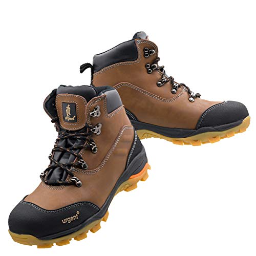 URG Arbeitsstiefel Sicherheitsschuhe Schutzschuhe Stahlkappe S1 Braun Leder (121S1) (45 EU) von URG