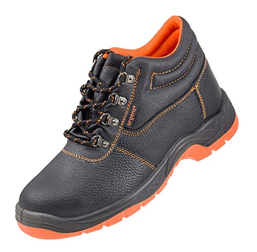 Urgent 101 SB Arbeitsschuhe Sicherheitsschuhe Herren Damen Metallkappe Leder Stahlkappe Schnürung Anti-Rutsch, Schwarz mit Orange mit (40) von URG