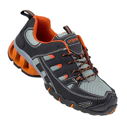 Urgent 215 S1 Arbeitsschuhe professionelle Sicherheitsschuhe Herren Damen Schuhe Metallkappe Anti-elektrostatisch geschnürtes leicht bequem atmungsaktiv Farbe schwarz-grau-orange; (Numeric_44) von URG