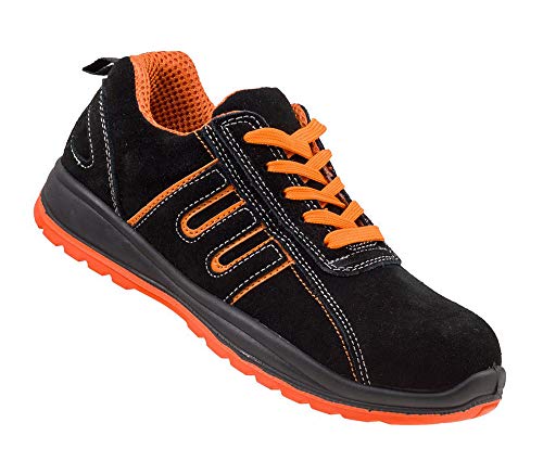 Urgent 216 S1 Arbeitsschuhe professionelle Sicherheitsschuhe Herren Damen Schuhe Metallkappe Rindsleder antielektrostatisch geschnürtes rutschfest SRC PU/PU atmungsaktiv EN20345 Schwarz (Numeric_44) von URG