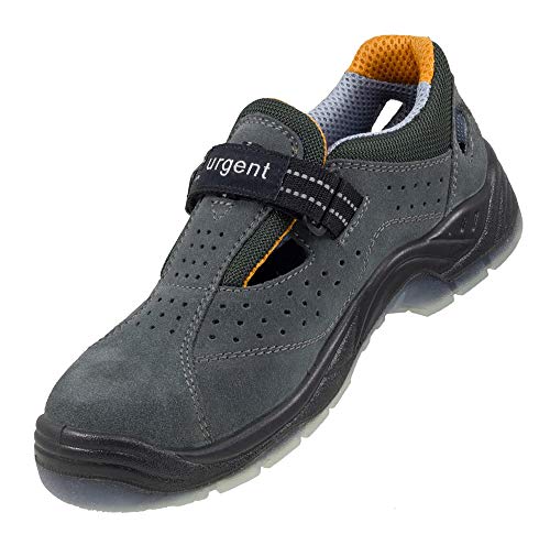Urgent 315 S1 Arbeitsschuhe Professionelle Sandalen perforiert Sicherheitsschuhe Herren Damen Metallkappe antistatisches Wildleder Klettverschluss TPU/PU rutschfest SRA atmungsaktiv Grau (Numeric_42) von URG