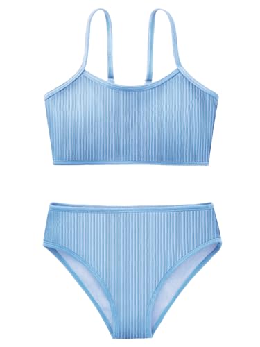 Mädchen 2 Stück Badeanzug Solid Spaghetti Strap Bikini Sets Strand Badeanzug Bademode für Teenager Kinder von URMAGIC
