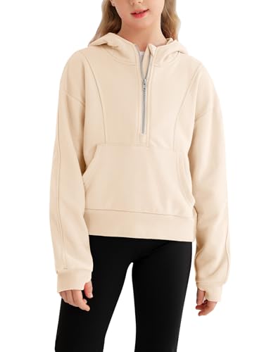 Mädchen Half Zip up Hoodie Mädchen Pullover Mit Reissverschluss Einfarbiges langärmeliges Sweatshirt Daumenloch Mädchen Sweatshirts Hoodie Crop Pullover für Mädchen von URMAGIC