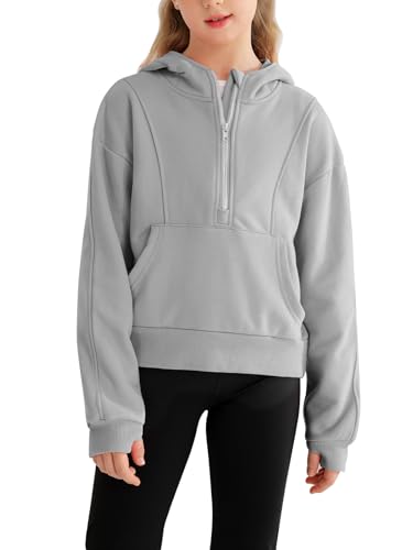 Mädchen Half Zip up Hoodie Mädchen Pullover Mit Reissverschluss Einfarbiges langärmeliges Sweatshirt Daumenloch Mädchen Sweatshirts Hoodie Crop Pullover für Mädchen von URMAGIC