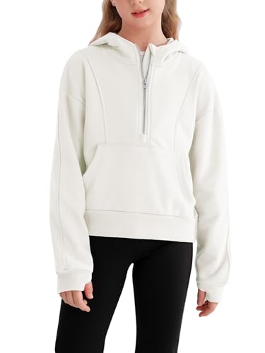 Mädchen Half Zip up Hoodie Mädchen Pullover Mit Reissverschluss Einfarbiges langärmeliges Sweatshirt Daumenloch Mädchen Sweatshirts Hoodie Crop Pullover für Mädchen von URMAGIC