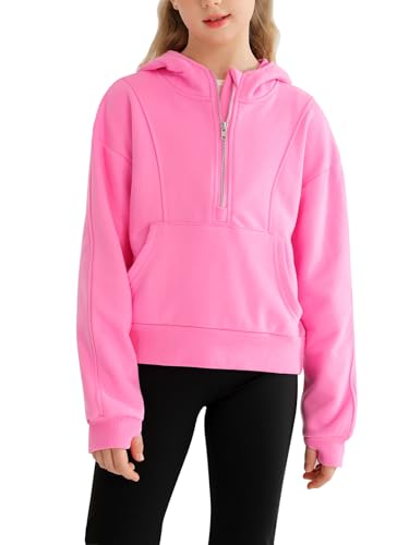 URMAGIC Mädchen Half Zip up Hoodie Mädchen Pullover Mit Reissverschluss Einfarbiges langärmeliges Sweatshirt Daumenloch Mädchen Sweatshirts Hoodie Crop Pullover für Mädchen von URMAGIC