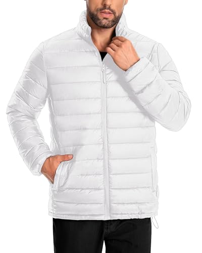 URMOSS Herren Puffer Jacke Leichte Warme Winterjacken für Männer Winddicht Isoliert Puffy Mantel mit 3 Taschen, Weiss/opulenter Garten, Medium von URMOSS
