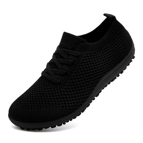 Barfußschuhe Damen Laufschuhe Turnschuhe Schuhe Sportschuhe Damen Bequeme Slip On Sneaker Fitnessschuhe Straßenlaufschuhe Leichte Atmungsaktiv Weich rutschfest Shoes Schwarz 40 EU von UROMGV