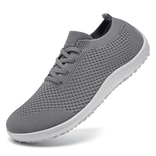 Barfußschuhe Damen Laufschuhe Turnschuhe Schuhe Sportschuhe Damen Bequeme Slip On Sneaker Fitnessschuhe Straßenlaufschuhe Leichte Atmungsaktiv Weich rutschfest Shoes Hellgrau 40 EU von UROMGV