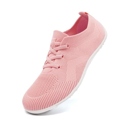 Barfußschuhe Damen Laufschuhe Turnschuhe Schuhe Sportschuhe Damen Bequeme Slip On Sneaker Fitnessschuhe Straßenlaufschuhe Leichte Atmungsaktiv Weich rutschfest Shoes Rosa 38 EU von UROMGV