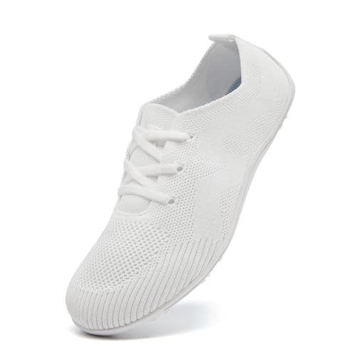 Barfußschuhe Damen Laufschuhe Turnschuhe Schuhe Sportschuhe Damen Bequeme Slip On Sneaker Fitnessschuhe Straßenlaufschuhe Leichte Atmungsaktiv Weich rutschfest Shoes weiße 39 EU von UROMGV