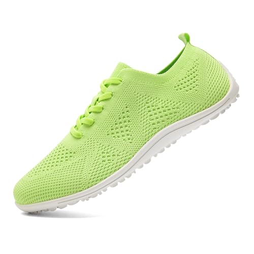 UROMGV Barfußschuhe für Damen Walking und Sportschuhe mit Zero Drop Sohle Laufschuhe lässige Slipper Atmungsaktiv Weich Modische Hausschuhe Apfelgrün Größe 38 von UROMGV