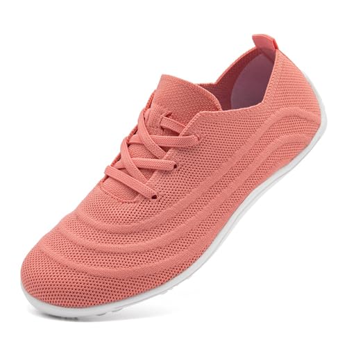UROMGV Barfußschuhe für Damen Walking und Sportschuhe mit Zero Drop Sohle Laufschuhe lässige Slipper Atmungsaktiv Weich Modische Hausschuhe Koralle_Rot_W_B Größe 41 von UROMGV