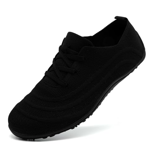 UROMGV Barfußschuhe für Damen Walking und Sportschuhe mit Zero Drop Sohle Laufschuhe lässige Slipper Atmungsaktiv Weich Modische Hausschuhe Schwarz_B Größe 41 von UROMGV